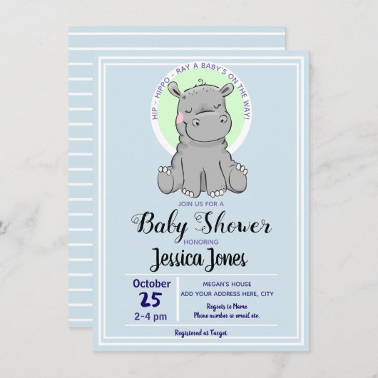 Kleine hippo-babyschoeiseluitvindingen kaart (Voorkant / Achterkant)