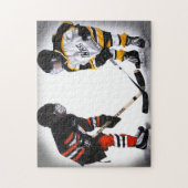 kleine hockeyspelers op faceoff puzzle legpuzzel (Verticaal)