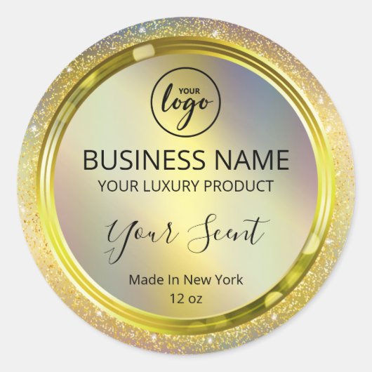 Kleine holografische Gold Glitter-productlabels Ronde Sticker (Voorkant)