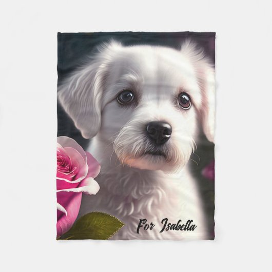 Kleine hond en Roos Collectie Fleece Deken (Voorkant)