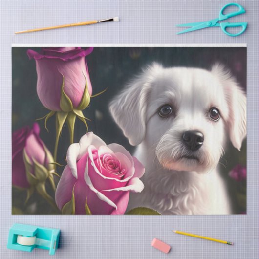 Kleine hond en Roos Collectie Tissuepapier (Craft)