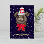 Kleine hond met gebreid pet en sjaal folie uitnodiging (Staand Voorkant)