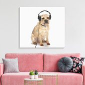 Kleine hond met hoofdtelefoon canvas afdruk (Insitu (Woonkamer))
