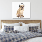 Kleine hond met hoofdtelefoon canvas afdruk (Insitu (Slaapkamer))