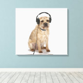 Kleine hond met hoofdtelefoon canvas afdruk (Insitu (Houten vloer))