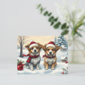 Kleine Honden in Preppy Winter Kleding en Pet Wint Briefkaart (Staand voorkant)