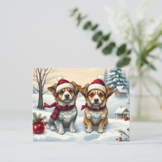 Kleine Honden in Preppy Winter Kleding en Pet Wint Briefkaart (Staand voorkant)