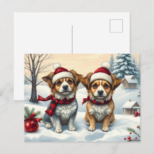 Kleine Honden in Preppy Winter Kleding en Pet Wint Briefkaart (Voorkant / Achterkant)
