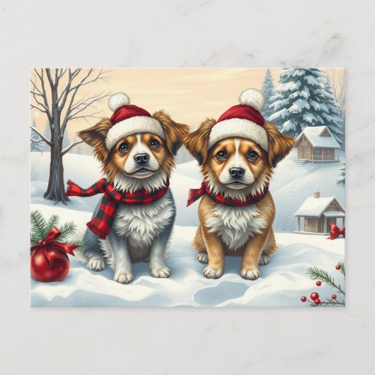Kleine Honden in Preppy Winter Kleding en Pet Wint Briefkaart (Voorkant)