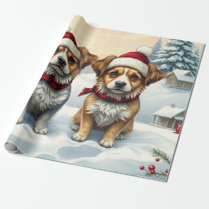 Kleine Honden in Preppy Winter Kleding en Pet Wint Cadeaupapier