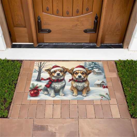 Kleine Honden in Preppy Winter Kleding en Pet Wint Deurmat (Buiten)