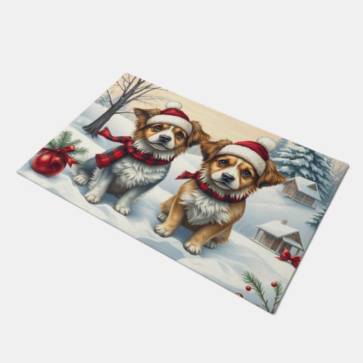 Kleine Honden in Preppy Winter Kleding en Pet Wint Deurmat (Schuin)