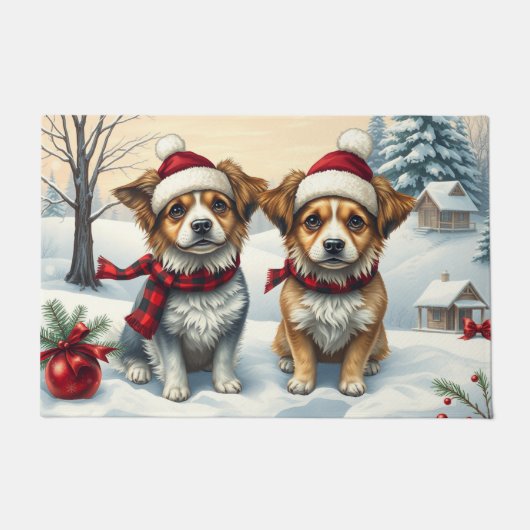 Kleine Honden in Preppy Winter Kleding en Pet Wint Deurmat (Voorkant)