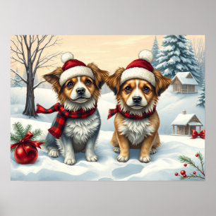 Kleine Honden in Preppy Winter Kleding en Pet Wint Poster