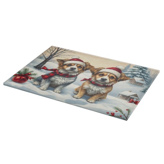 Kleine Honden in Preppy Winter Kleding en Pet Wint Snijplank (Hoek)