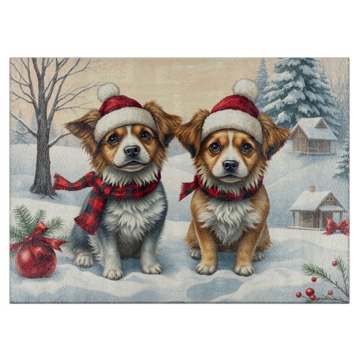 Kleine Honden in Preppy Winter Kleding en Pet Wint Snijplank (Voorkant)