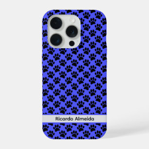 Kleine hondenpootafdruk in zwart en blauw Aangepas iPhone 15 Pro Case