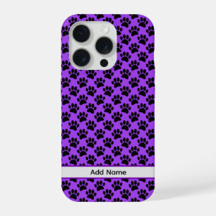Kleine hondenpootafdruk in zwart en paars Aangepas iPhone 15 Pro Case
