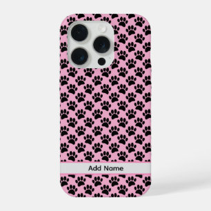 Kleine hondenpootafdruk in zwart en roze aangepast iPhone 15 pro case
