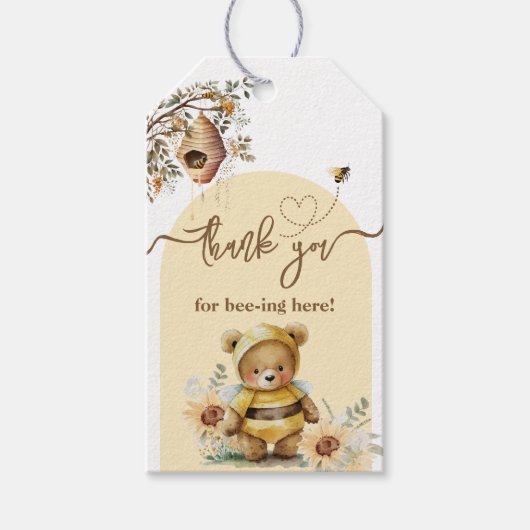 Kleine honing Beer Baby shower Bedankt hier Cadeaulabel (Voorkant)