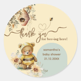 Kleine honing Beer Baby shower Bedankt hier Ronde Sticker