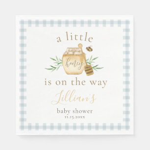 Kleine honing op komst Blauwe Gingham Baby Shower Servet