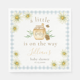Kleine honing op komst Blauwe Gingham Baby Shower Servet