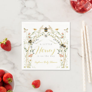 Kleine Honing Wilde Bloem Bij Baby Shower Servet