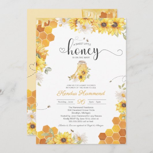 Kleine honingbijen en Baby shower van zonnebloemen Kaart (Voorkant / Achterkant)