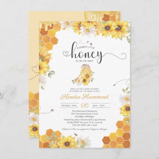 Kleine honingbijen en Baby shower van zonnebloemen Kaart (Voorkant / Achterkant)