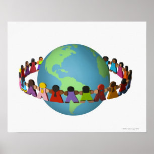 Kleine houten poppen van verschillende etnische af poster
