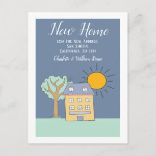 Kleine huis en boom met Sun New Home Aankondigingskaart