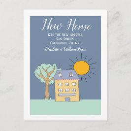 Kleine huis en boom met Sun New Home Aankondigingskaart