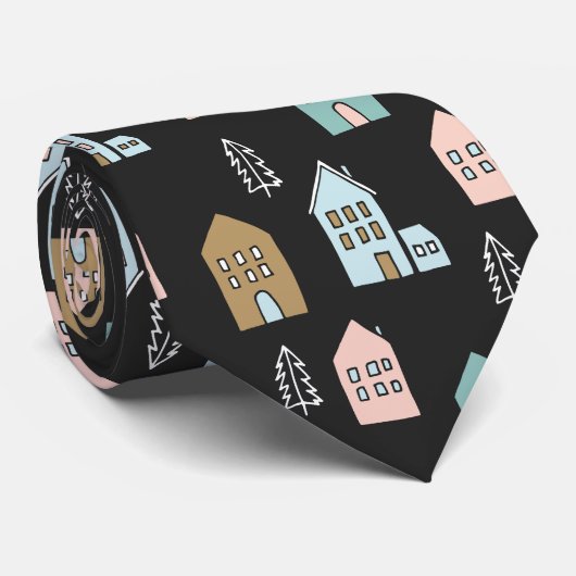 Kleine huizen afdrukken stropdas (Opgerold)