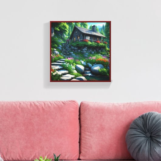 Kleine Hut in de Bossen overwoekerd door gebladert Canvas Afdruk (Insitu (Woonkamer))