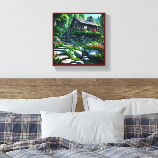 Kleine Hut in de Bossen overwoekerd door gebladert Canvas Afdruk (Insitu (Slaapkamer))