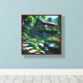 Kleine Hut in de Bossen overwoekerd door gebladert Canvas Afdruk (Insitu (Houten vloer))