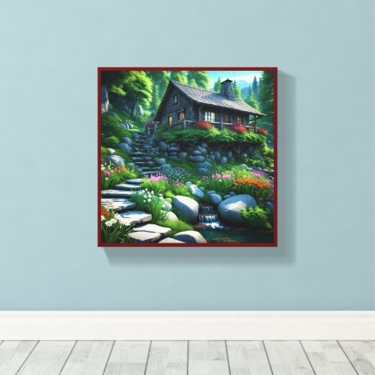 Kleine Hut in de Bossen overwoekerd door gebladert Canvas Afdruk (Insitu (Houten vloer))