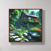 Kleine Hut in de Bossen overwoekerd door gebladert Canvas Afdruk (Voorkant)