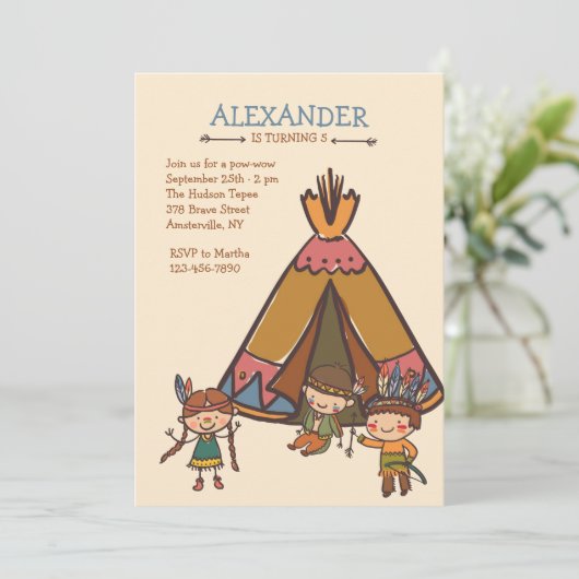 Kleine Indianen uitnodiging (Staand voorkant)