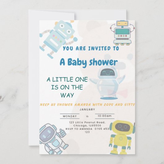 Kleine is op de weg robo speelgoed baby shower kaart (Voorkant)