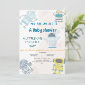 Kleine is op de weg robo speelgoed baby shower kaart (Staand voorkant)