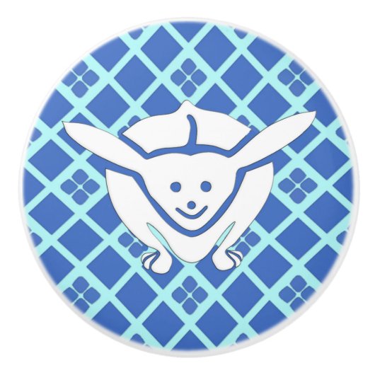 Kleine Japanse konijn, blauwe achtergrond Keramische Knop (Voorkant)