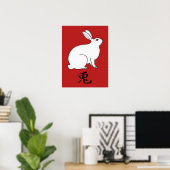 Kleine Japanse konijn met Kanji Symbol Poster (Thuiskantoor)