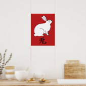 Kleine Japanse konijn met Kanji Symbol Poster (Keuken)