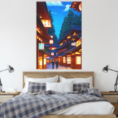 Kleine Japanse stad straat 's nachts Canvas Afdruk (Insitu (Slaapkamer))