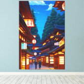 Kleine Japanse stad straat 's nachts Canvas Afdruk (Insitu (Houten vloer))