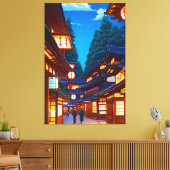 Kleine Japanse stad straat 's nachts Canvas Afdruk (Insitu (Woonkamer))