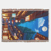 Kleine Japanse stad straat 's nachts Deken (Voorkant)