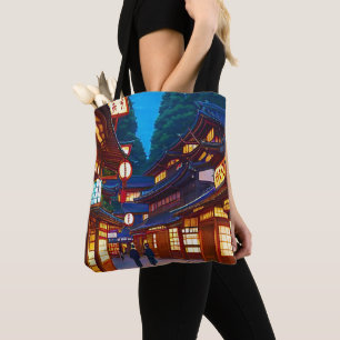 Kleine Japanse stadsstraat 's nachts Tote Bag